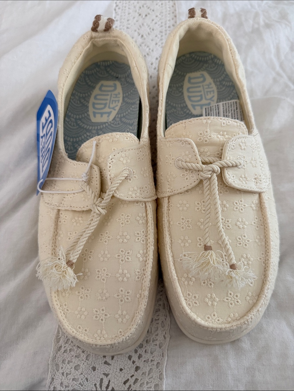 Hey Dude Cream Embroidered Slip-On Sneakers